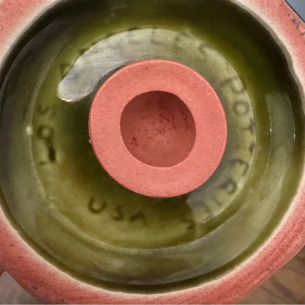 Vintage Los Angeles‎ Potteries Cheese Shaker Avocado Green Ceramic USA Cork Lid
